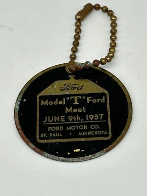 vtg 1957 enamel Key Fob Ford Motor Co Model T retro keychain St Paul MN Meet - Image 1 of 4