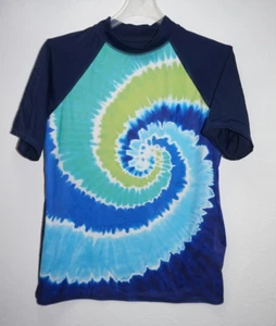 Lands End Tie Dyed Navy Blue Rash Guard Swim Shirt Boys Youth Sz L 14 16 - Picture 1 of 3