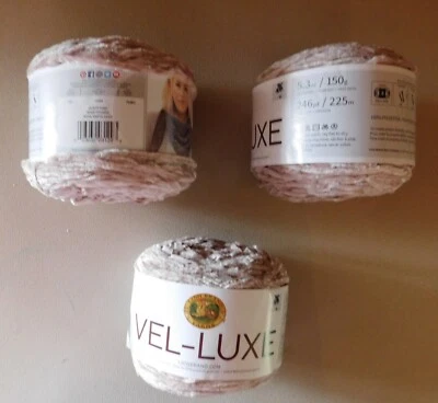 Lot of 3 Crochet Chenille Lion Brand Yarns 4MM Dusty Pink Rose 246 Yd Brand New - Image 1 of 4