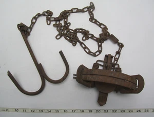 Vintage Victor No#3 Spring Trap Steel With Chain And Hook Animal Trap - Picture 1 of 5