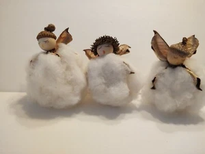 Cotton Boll Angel Shabby Chic Country  Handmade Lot of 3 Christmas Wedding NEW - Picture 1 of 4