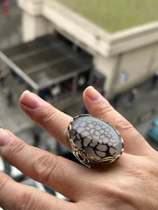 Silver Large Yemen Agate Ring, Agate Gemstone Handmade Ring 925k Silver Ring