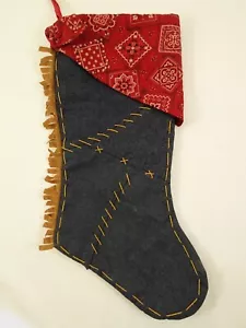 CLEARANCE Prima Creation Cowboy Boot Christmas Stocking Fringe Bandana Chambray - Picture 1 of 4