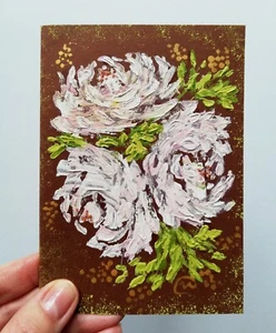 Cartolina quadro originale fantasia fiori astratto dipinto a mano regalo unico - Foto 1 di 7
