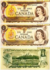 2x CANADA 1973 CROW BOUEY $1 DOLLAR PREFIX AMN7265421 -22 QUEEN BANKNOTE LOT UNC
