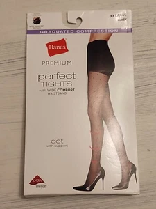 ﻿Hanes Premium Perfect Tights W/ Wide Comfort Waistband Black Dot Size XX Large  - Picture 1 of 6