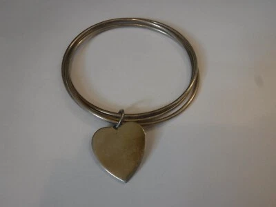 Lenore Doskow Sterling Silver Triple Bangle Heart Floating Charm - Image 1 of 4