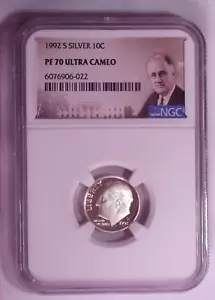 1992-S SILVER ROOSEVELT DIME NGC PF70 ULTRA CAMEO #F100 - Picture 1 of 2