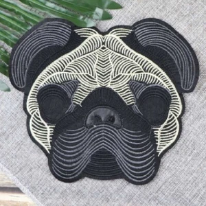 ÉCUSSON APPLIQUE à COUDRE Tête chien bouledogue, Nez truffe façon cuir au choix - Picture 1 of 3
