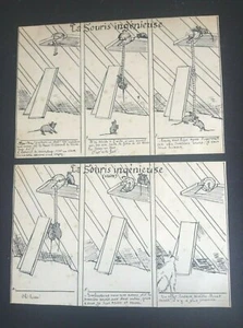 Lot de 2 Cartes Chat dessin original encre de chine la souris ingénieuse - Picture 1 of 2
