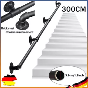 300CM Handlauf Treppengeländer Geländer Wandhandlauf Wasserrohr Handlauf Schwarz - Bild 1 von 13