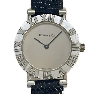 Auth TIFFANY&Co. Atlas Round L0640 2***** Black Women's Wrist Watch - Picture 1 of 5