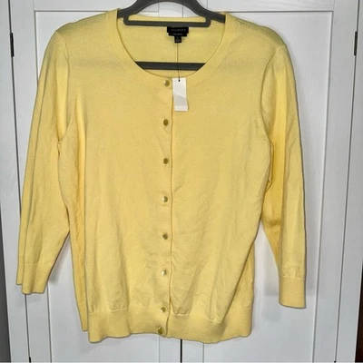 NWT Talbots Cardigan Sweater Women's Large Pima Cotton Button Front Yellow - Image 1 of 4