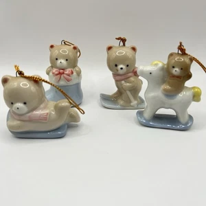 Vintage Russ Berrie Porcelain Teddy Bear Ornaments Set of 4 Japan 80s Christmas - Picture 1 of 7