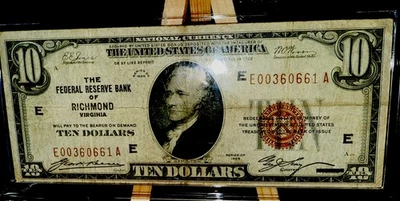 1929 10 Dollar Federal Reserve Bank Note Richmond VA “E” - Image 1 of 2