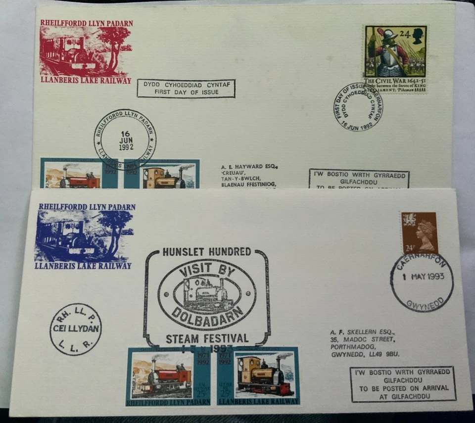 LLANBERIS LAKE RAILWAY 1992 1993 x 2 FDC 24p Fdi CAERNARFON Foto 1 de 1