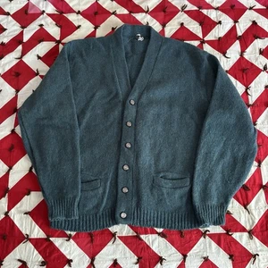 Vintage Wool Camel Hair Blend Cardigan Sweater Mens XL Blue Rockabilly Style - Picture 1 of 11