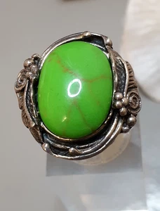 925 Silber Ring Navajo grüner Türkis mit goldbrauner Matrix RG 54/17,1 mm - Bild 1 von 8