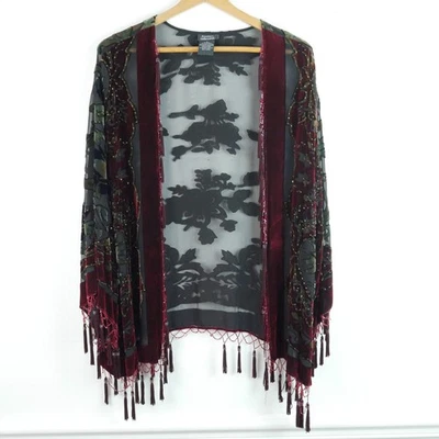 Kimono Vintage Dressbarn 3X Terciopelo Burnout Seda Blend Cuentas Y2K Capricho Transparente Foto 1 de 4