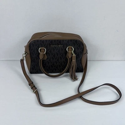 Michael Kors Medium Leather Bedford Satchel Handbag MK w/Strap Brown 35T7GBFS2B - Image 1 of 4