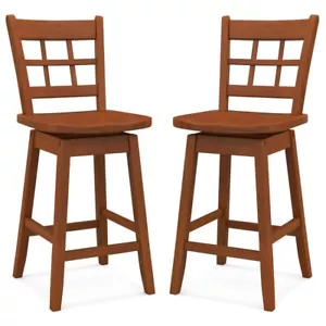 Set of 2 Mid-century Counter Height Bar Stools Dining Room Wooden Swivel Chairs - Picture 1 of 14