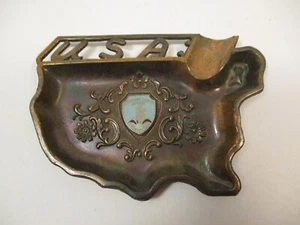 Vintage Metal Dish Ashtray USA Shaped Snowshoe Priest Shrine L'Anse Michigan - Picture 1 of 4