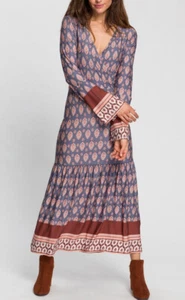 NEU ZAUBERHAFT JERSEY MAXIKLEID BORDÜRENDRUCK 38 40 42 BOYSEN's blau *20081644 - Picture 1 of 3