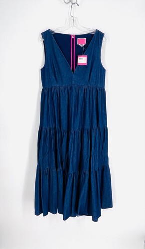 Maxi abito firmato Kate Spade taglia 12 denim a strati NUOVO
