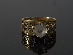 Damenring 14 Karat Gelbgold natürlicher weißer Zirkon Versprechen Verlobung - Bild 1 von 4