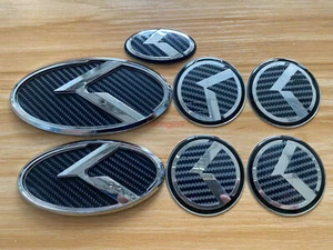 7P Carbon Fiber Emblem Badges SET Front Rear Steering Wheel Caps fit For KIA RIO - Picture 1 of 6
