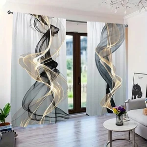 2Pcs 3D Abstract Art Gold Line Print Curtains for Bedroom Living Room Decor - Picture 1 of 28