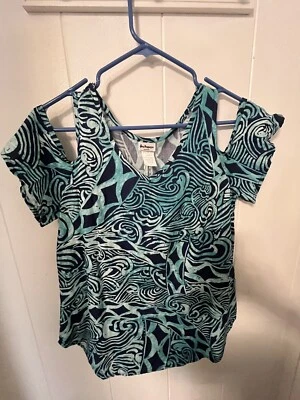 Aloha Camisa Top Hombro Frío Mujer’s UNA PAPAYA VERDE HAWAIANO TAPA PRINT da Foto 1 de 4