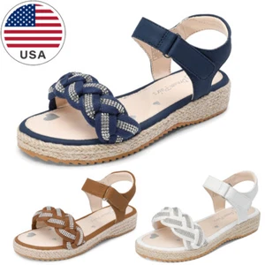 Girls Sandals Espadrille Flatform Platform Wedge Sandals Open Toe Summer Shoes - Picture 1 of 24