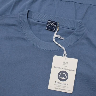 Suéter Pullover Fedeli Nuevo con Etiquetas Cuello Redondo Talla 56 US XXL en Algodón Azul Sólido Foto 1 de 4