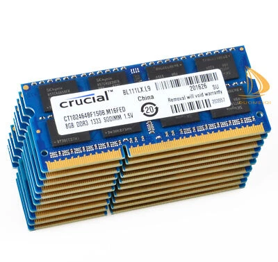 Crucial 10x 8GB 2Rx8 PC3-10600S DDR3-1333Mhz 1.5V SODIMM Laptop Memory RAM LOT* - Image 1 of 4
