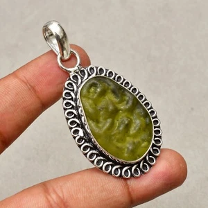 Ciondolo gioiello fatto a mano in argento sterling 925 con pietra preziosa Moldavite 2,2" - Foto 1 di 8