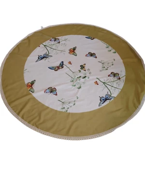 Mantel Spring Mariposas Dorado Blanco Encaje Ribete 60" Redondo Foto 1 de 4