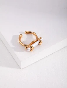 Sterling Silver 925 plated with 18k real gold Baroque Pearl Ring - Picture 1 of 1