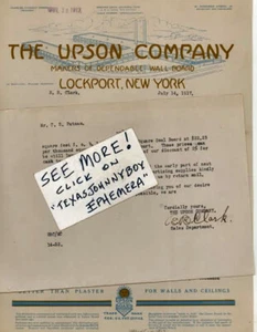 1917 BRIEFKOPF Lockport New York CHARLES UPSON COMPANY B.B. Clark Wallboard - Bild 1 von 1