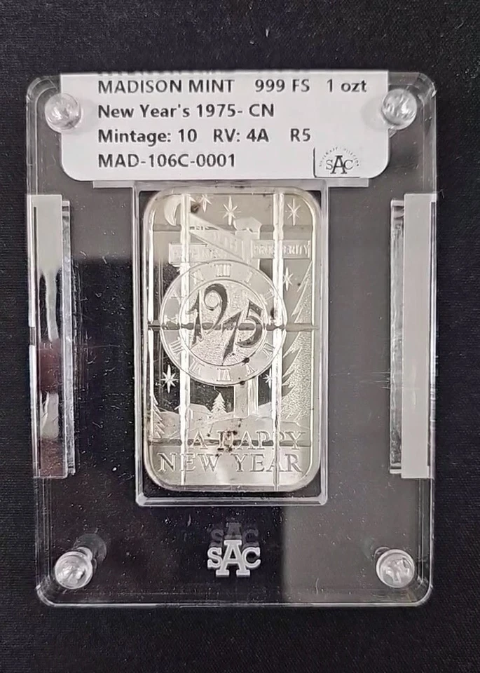 Barra de arte Madison 1975 como nueva año nuevo cancelada 1 oz .999 FS Foto 1 de 1