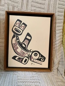 VINTAGE MILI TRIBAL KILLER WHALE FRAMED HANGING PICTURE - Picture 1 of 11