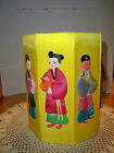 Vintage Collapsible Asian Chinese Yellow Octagon Container Applied Figuries Uniq