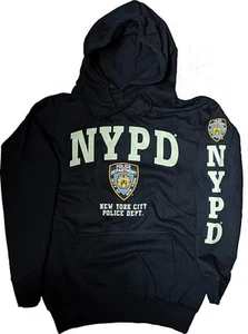 Felpa con cappuccio ufficiale polizia di New York: stampa audace petto e manica (bianco e blu navy) - Foto 1 di 1