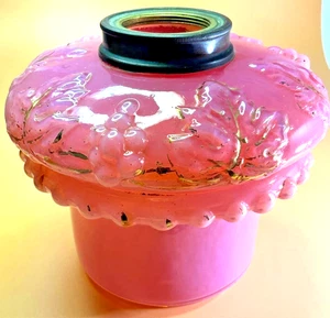 ANTIQUE PINK OPALESCENT OIL KEROSENE ORIGINAL LAMP GLASS RESERVOIR FONT GRAPES - Picture 1 of 16