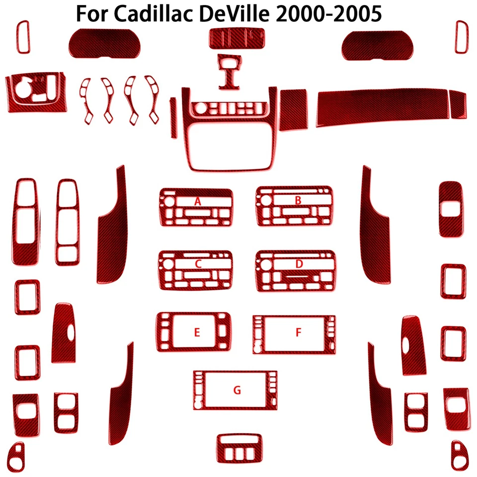 44Pcs Red Carbon Fiber Full Interior Trim Kits For Cadillac DeVille 2000-2005 - Image 1 of 4