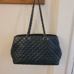 Ann Taylor Black Quilted Leather Handbag with Double Link Chain Straps-Excellent - Picture 1 of 24