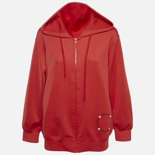 Felpa con cappuccio e zip Love Moschino rossa stampa logo maglia S