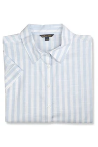 Brooks Brothers Womens Blue Striped Boxy Fit Short Sleeve Shirt Sz M BB-2130 - Picture 1 of 3