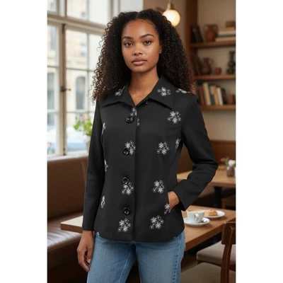 "XOXO" Y2K черный Lg. Пуговицы блейзер/кардиган размер M сделано в США Whimsy Goth Artsy - Изображение 1 из 4