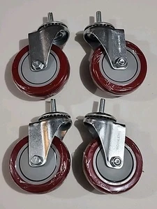 Finnhomy Swivel Caster Wheels 4 Inch Threaded Stem Casters Set of 4 Red - Picture 1 of 5